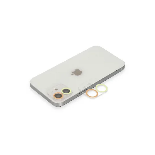 Mey İthalat®  iPhone 12 Mini Renkli Kamera Lens Koruma Cam - Sarı-Turuncu