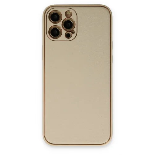 Mey İthalat®  iPhone 12 Pro Kılıf Coco Deri Silikon Kapak - Gold