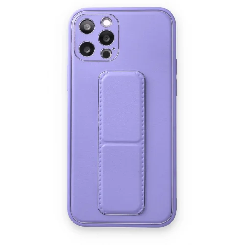 Mey İthalat®  iPhone 12 Pro Kılıf Coco Deri Standlı Kapak - Koyu Lila