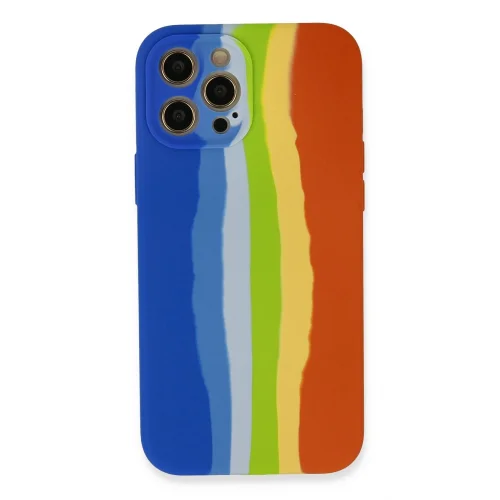 Mey İthalat®  iPhone 12 Pro Kılıf Ebruli Lansman Silikon - Mavi-Turuncu