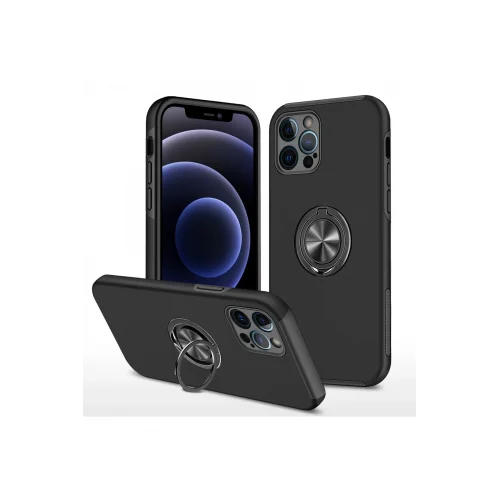 Mey İthalat®  iPhone 12 Pro Kılıf Elit Yüzüklü Kapak - Siyah