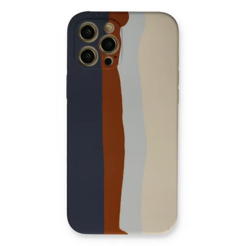 Mey İthalat®  iPhone 12 Pro Max Kılıf Ebruli Lansman Silikon - Lacivert-Krem