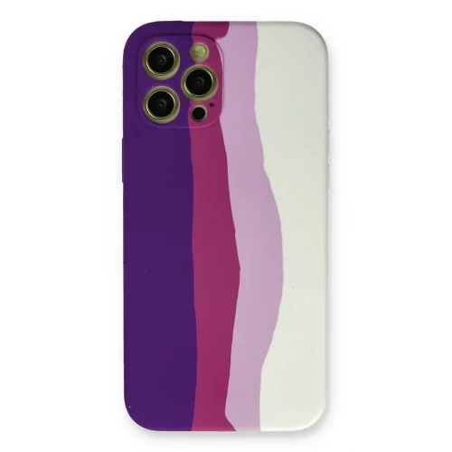 Mey İthalat®  iPhone 12 Pro Max Kılıf Ebruli Lansman Silikon - Mor-Beyaz