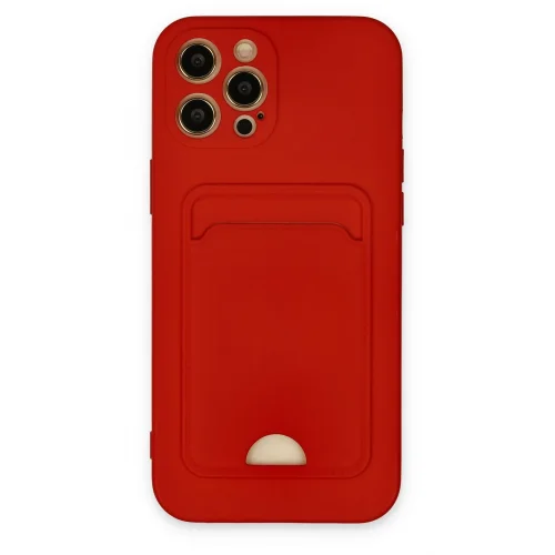 Mey İthalat®  iPhone 12 Pro Max Kılıf Kelvin Kartvizitli Silikon - Kırmızı