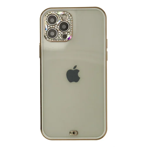 Mey İthalat®  iPhone 12 Pro Max Kılıf Liva Taşlı Silikon - Beyaz