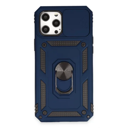 Mey İthalat®  iPhone 12 Pro Max Kılıf Pars Lens Yüzüklü Silikon - Lacivert