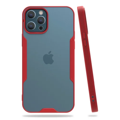 Mey İthalat®  iPhone 12 Pro Max Kılıf Platin Silikon - Kırmızı