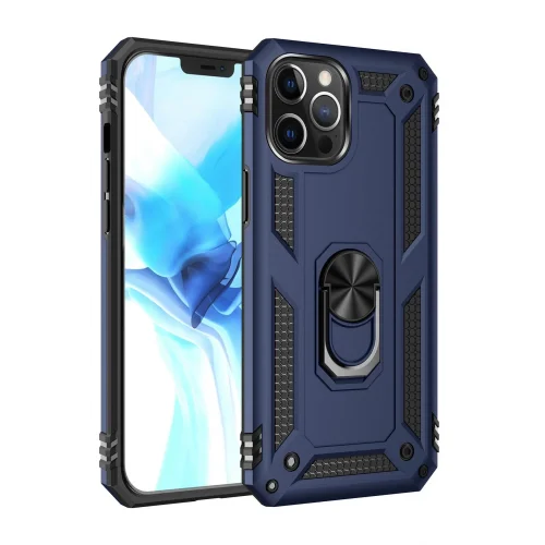 Mey İthalat®  iPhone 12 Pro Max Kılıf Sofya Yüzüklü Silikon Kapak - Lacivert