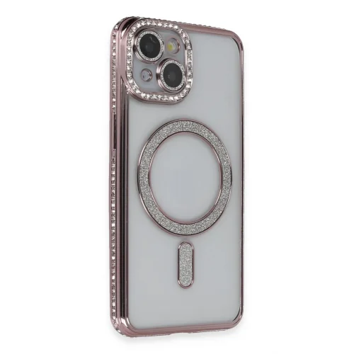 Mey İthalat®  iPhone 13 Kılıf Joke Simli Magneticsafe Kılıf - Pembe