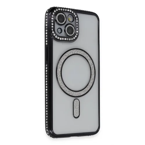 Mey İthalat®  iPhone 13 Kılıf Joke Simli Magneticsafe Kılıf - Siyah