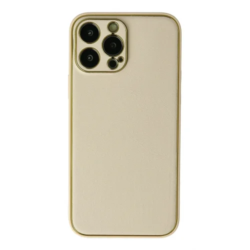 Mey İthalat®  iPhone 13 Pro Kılıf Coco Deri Silikon Kapak - Gold