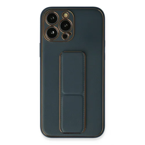 Mey İthalat®  iPhone 13 Pro Kılıf Coco Deri Standlı Kapak - Mavi