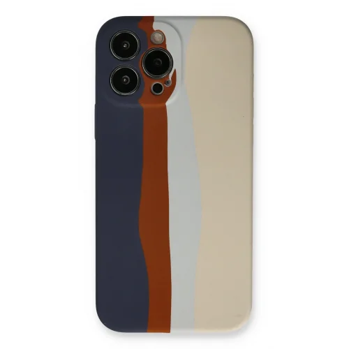 Mey İthalat®  iPhone 13 Pro Kılıf Ebruli Lansman Silikon - Lacivert-Krem