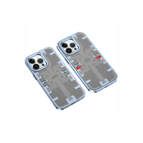 Mey İthalat®  iPhone 13 Pro Kılıf Mekanik Bumper Kapak - Mavi