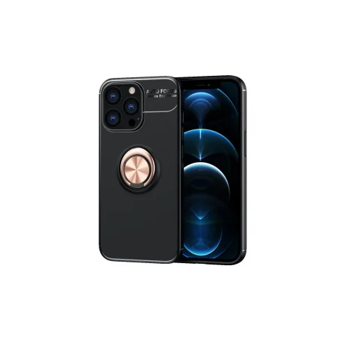 Mey İthalat®  iPhone 13 Pro Kılıf Range Yüzüklü Silikon - Siyah-Gold