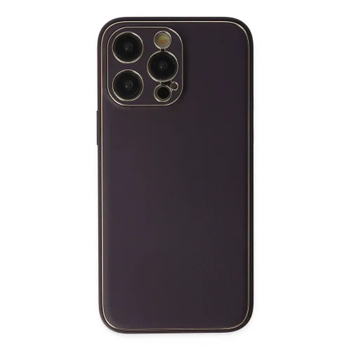 Mey İthalat®  iPhone 13 Pro Max Kılıf Coco Deri Silikon Kapak - Derin Mor