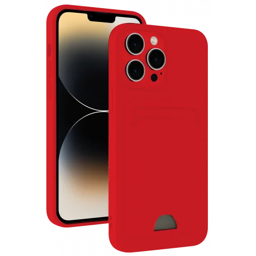 Mey İthalat®  iPhone 13 Pro Max Kılıf Kelvin Kartvizitli Silikon - Kırmızı