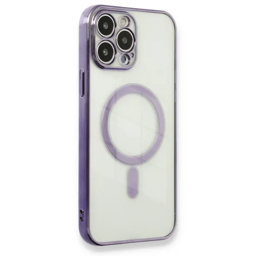 Mey İthalat®  iPhone 13 Pro Max Kılıf Magneticsafe Lazer Silikon - Mor