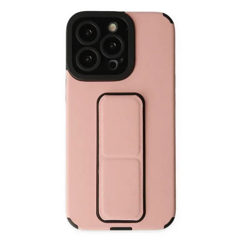 Mey İthalat®  iPhone 13 Pro Max Kılıf Mega Standlı Silikon - Pudra