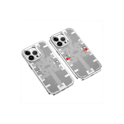 Mey İthalat®  iPhone 13 Pro Max Kılıf Mekanik Bumper Kapak - Gümüş