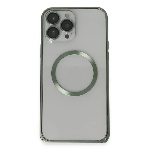 Mey İthalat®  iPhone 13 Pro Max Metal Bumper Magneticsafe Kapak - Yeşil