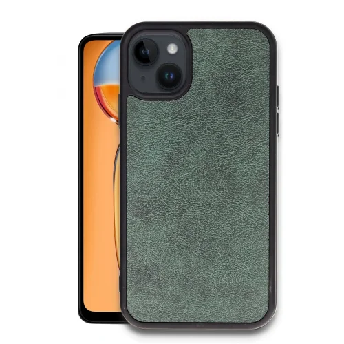 Mey İthalat®   iPhone 14 Kılıf Aras Deri Kapak - Koyu Yeşil