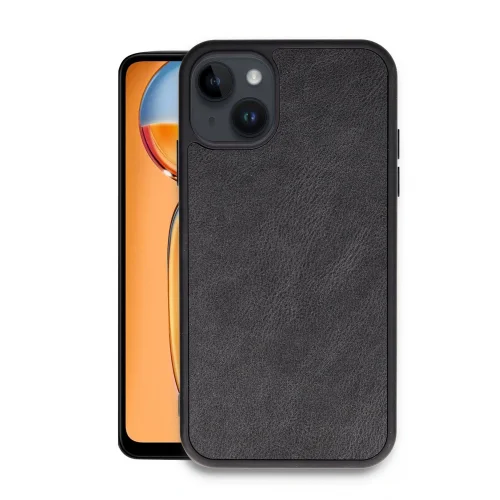 Mey İthalat®   iPhone 14 Kılıf Aras Deri Kapak - Siyah
