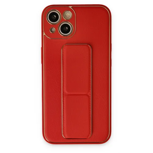 Mey İthalat®  iPhone 14 Kılıf Coco Deri Standlı Kapak - Kırmızı