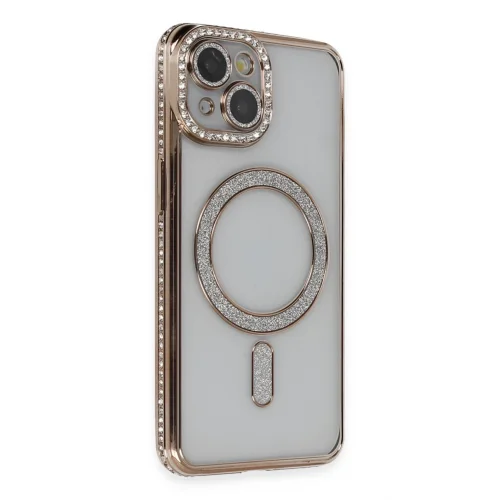 Mey İthalat®  iPhone 14 Kılıf Joke Simli Magneticsafe Kılıf - Gold
