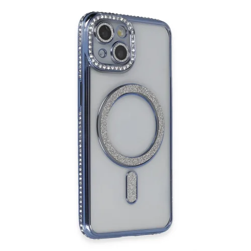 Mey İthalat®  iPhone 14 Kılıf Joke Simli Magneticsafe Kılıf - Mavi