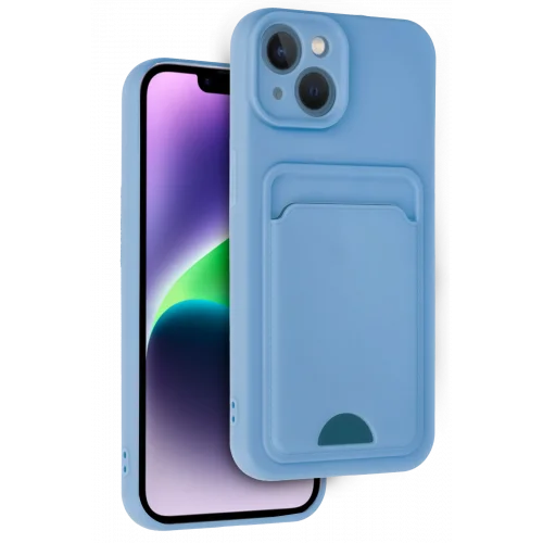 Mey İthalat®  iPhone 14 Kılıf Kelvin Kartvizitli Silikon - Mavi