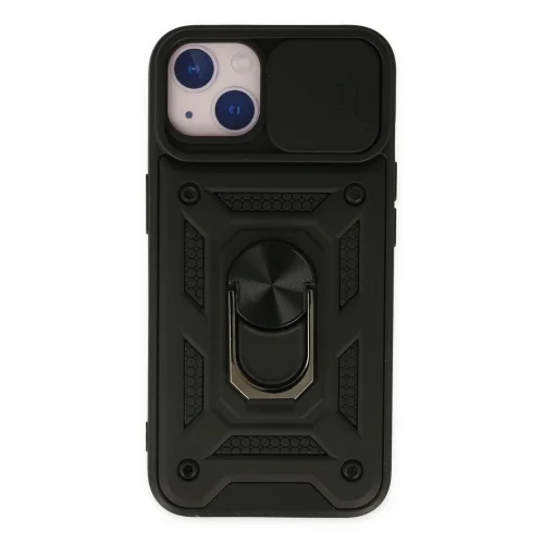 Mey İthalat®  iPhone 14 Kılıf Pars Lens Yüzüklü Silikon - Siyah