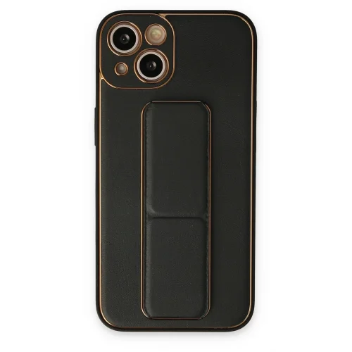 Mey İthalat®  iPhone 14 Plus Kılıf Coco Deri Standlı Kapak - Siyah