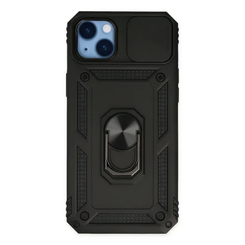 Mey İthalat®  iPhone 14 Plus Kılıf Pars Lens Yüzüklü Silikon - Siyah