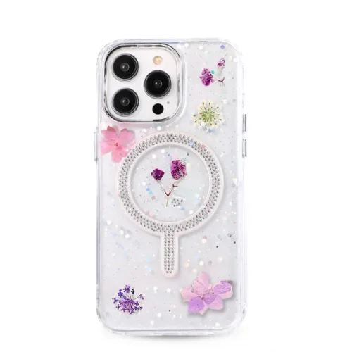 Mey İthalat®  iPhone 14 Pro Flower Magsafe Kapak - Mor