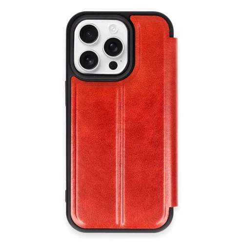 Mey İthalat®  iPhone 14 Pro Kılıf Flip Cover - Kırmızı