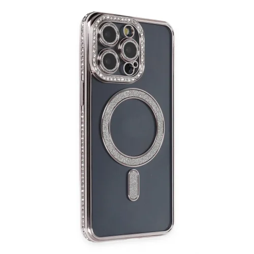 Mey İthalat®  iPhone 14 Pro Kılıf Joke Simli Magneticsafe Kılıf - Gri