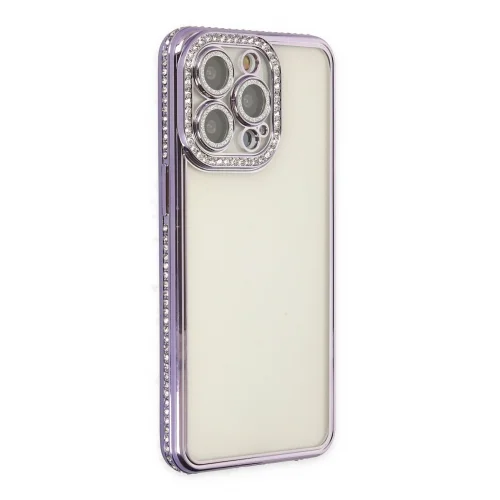 Mey İthalat®  iPhone 14 Pro Kılıf Joke Taşlı Silikon - Mor