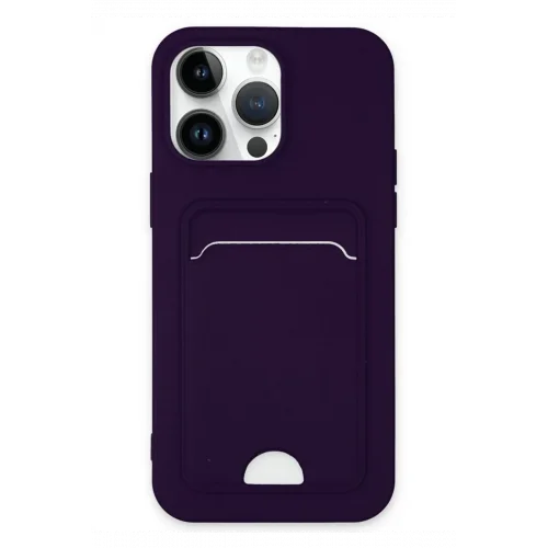 Mey İthalat®  iPhone 14 Pro Kılıf Kelvin Kartvizitli Silikon - Derin Mor