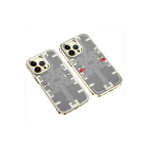 Mey İthalat®  iPhone 14 Pro Kılıf Mekanik Bumper Kapak - Gold