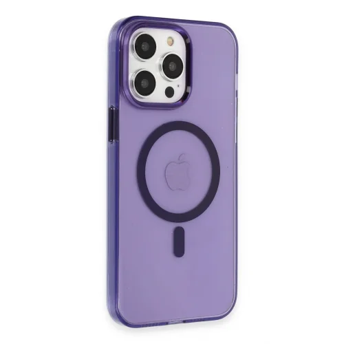 Mey İthalat®  iPhone 14 Pro Kılıf Tron Şeffaf Magsafe Kapak - Derin Mor