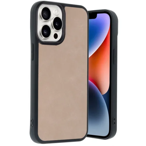Mey İthalat®  iPhone 14 Pro Max Kılıf Aras Deri Kapak - Pudra