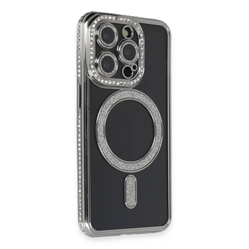 Mey İthalat®  iPhone 14 Pro Max Kılıf Joke Simli Magneticsafe Kılıf - Gri