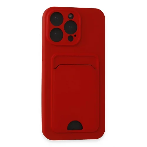 Mey İthalat®  iPhone 14 Pro Max Kılıf Kelvin Kartvizitli Silikon - Kırmızı