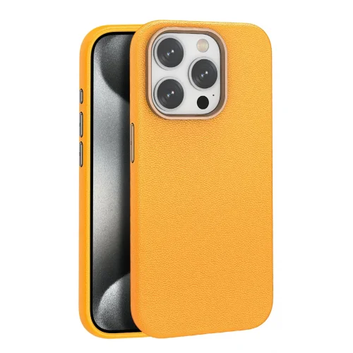 Mey İthalat®  iPhone 14 Pro Max Kılıf Wonder Deri Magsafe Kapak - Turuncu