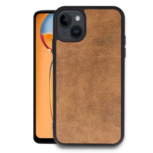 Mey İthalat®  iPhone 15 Kılıf Aras Deri Kapak - Taba