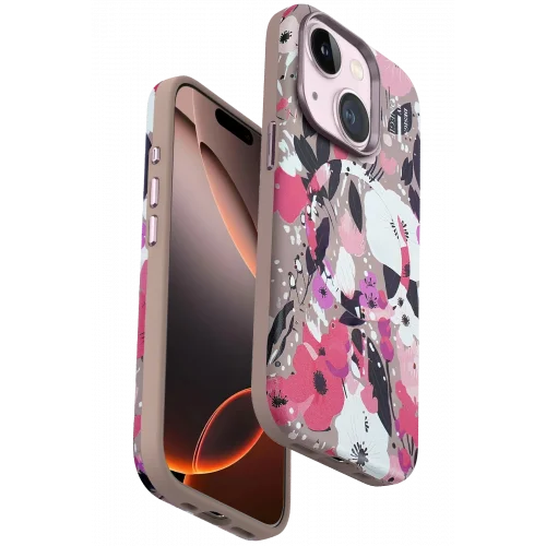Mey İthalat®  iPhone 15 Plus Flower Series Magsafe Kapak - Pembe