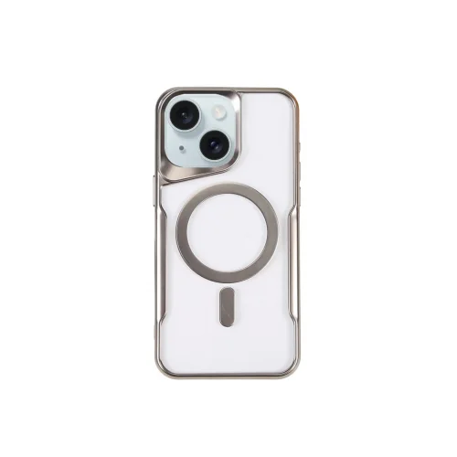 Mey İthalat®  iPhone 15 Plus Kılıf Boyi Magsafe Silikon Kapak - Gümüş
