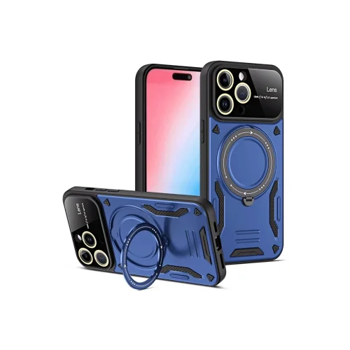 Mey İthalat®  iPhone 15 Pro Max Joy Lens Standlı Kapak - Lacivert
