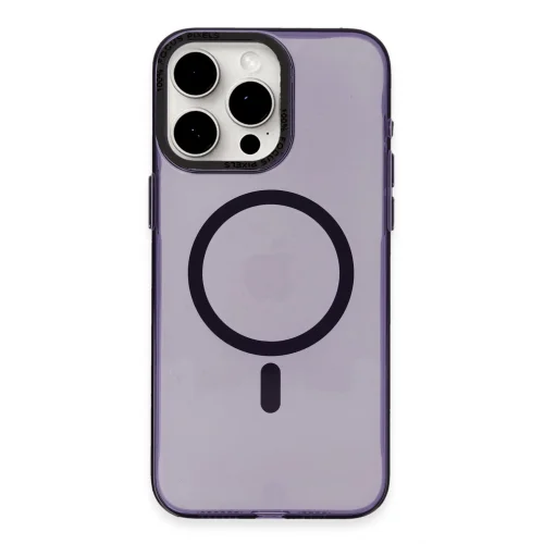 Mey İthalat®  iPhone 15 Pro Max Kılıf Anka PC Magneticsafe Sert Metal Kapak - Mor